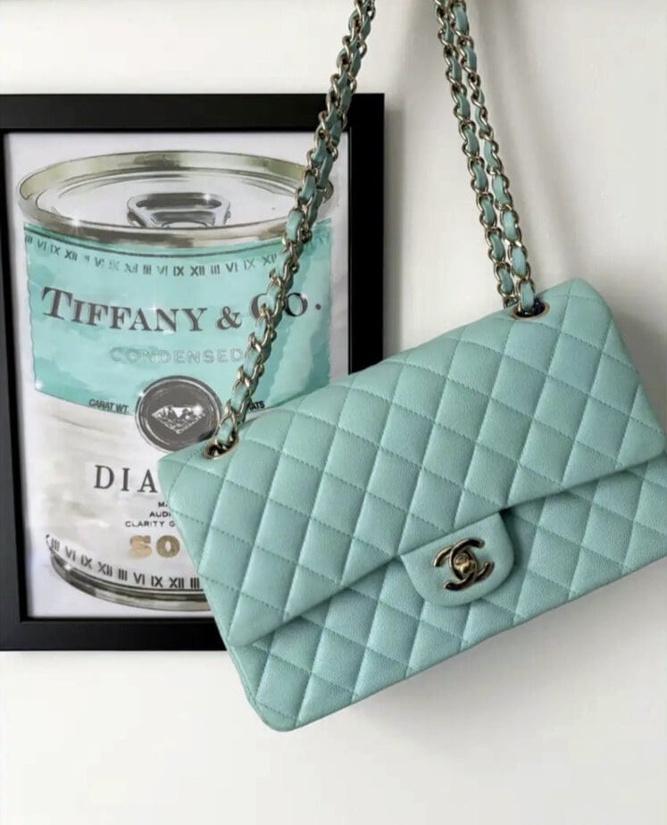 Chanel Medium Classic Double Flap Tiffany Blue Caviar